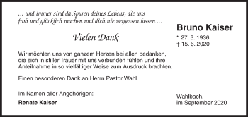 Traueranzeige von Bruno Kaiser von Siegener Zeitung