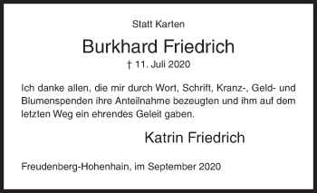 Traueranzeige von Burkhard Friedrich von Siegener Zeitung