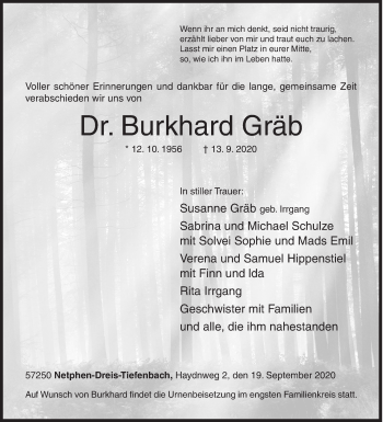 Traueranzeige von Burkhard Gräb von Siegener Zeitung