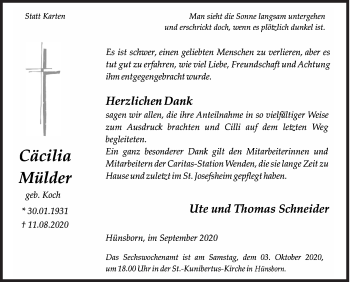 Traueranzeige von Cäcilia Mülder von Siegener Zeitung
