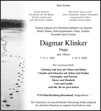 Traueranzeige von Dagmar Klinker von Siegener Zeitung