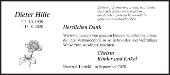 Traueranzeige von Dieter Hille von Siegener Zeitung