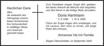 Traueranzeige von Doris Hartmann von Siegener Zeitung