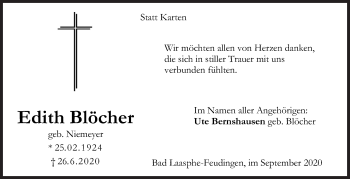 Traueranzeige von Edith Blöcher von Siegener Zeitung
