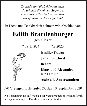 Traueranzeige von Edith Brandenburger von Siegener Zeitung