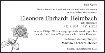 Traueranzeige von Eleonore Ehrhardt-Heimbach von Siegener Zeitung