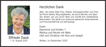 Traueranzeige von Elfriede Daub von Siegener Zeitung