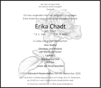 Traueranzeige von Erika Chadt von Siegener Zeitung