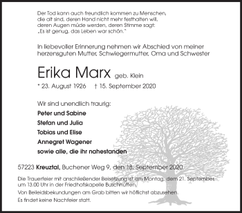 Traueranzeige von Erika Marx von Siegener Zeitung