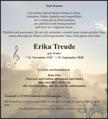 Traueranzeige von Erika Treude von Siegener Zeitung