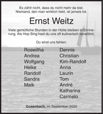 Traueranzeige von Ernst Weitz von Siegener Zeitung