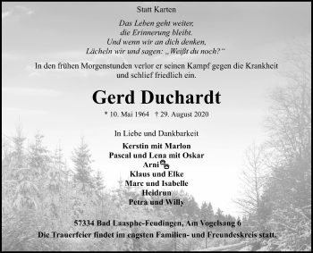 Traueranzeige von Gerd Duchardt von Siegener Zeitung