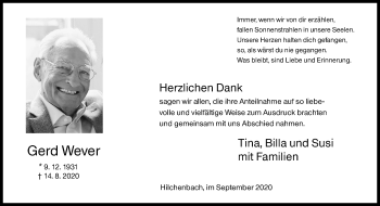 Traueranzeige von Gerd Wever von Siegener Zeitung