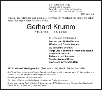 Traueranzeige von Gerhard Krumm von Siegener Zeitung