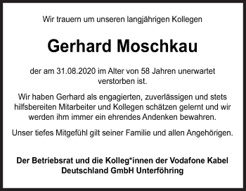 Traueranzeige von Gerhard Moschkau von Siegener Zeitung