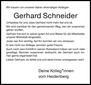 Traueranzeige von Gerhard Schneider von Siegener Zeitung