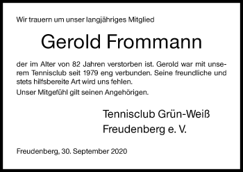 Traueranzeige von Gerold Frommann von Siegener Zeitung