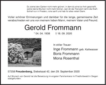 Traueranzeige von Gerold Frommann von Siegener Zeitung