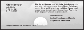 Traueranzeige von Grete Bender von Siegener Zeitung