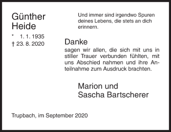 Traueranzeige von Günther Heide von Siegener Zeitung