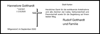 Traueranzeige von Hannelore Gotthardt von Siegener Zeitung