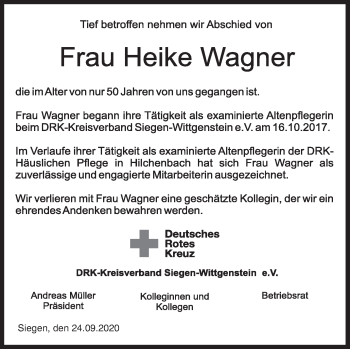 Traueranzeige von Heike Wagner von Siegener Zeitung