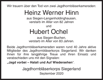 Traueranzeige von Heinz Werner und Hubert  von Siegener Zeitung