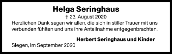 Traueranzeige von Helga Seringhaus von Siegener Zeitung