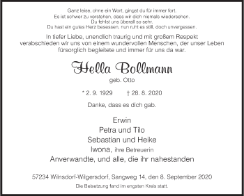Traueranzeige von Hella Bollmann von Siegener Zeitung