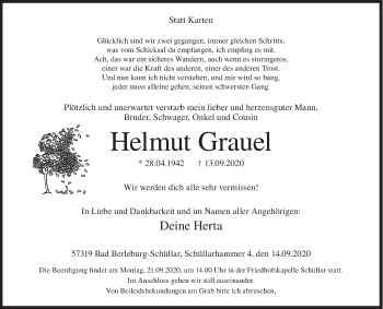 Traueranzeige von Helmut Grauel von Siegener Zeitung