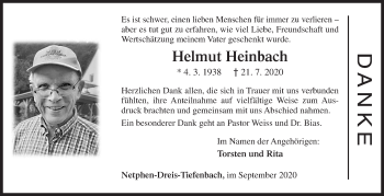 Traueranzeige von Helmut Heinbach von Siegener Zeitung