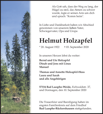 Traueranzeige von Helmut Holzapfel von Siegener Zeitung