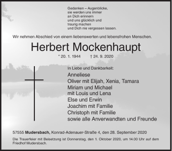 Traueranzeige von Herbert Mockenhaupt von Siegener Zeitung