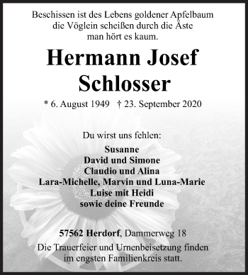 Traueranzeige von Hermann Josef von Siegener Zeitung
