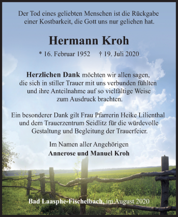 Traueranzeige von Hermann Kroh von Siegener Zeitung