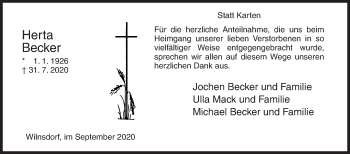 Traueranzeige von Herta Becker von Siegener Zeitung