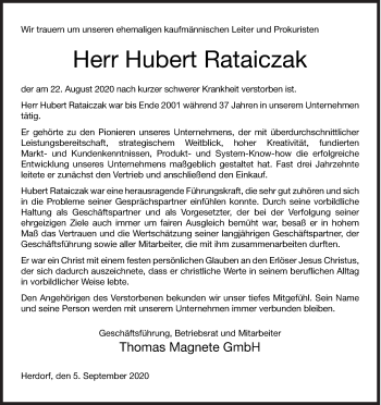Traueranzeige von Hubert Rataiczak von Siegener Zeitung