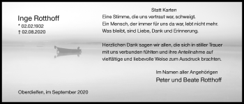 Traueranzeige von Inge Rotthoff von Siegener Zeitung