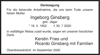 Traueranzeige von Ingeborg Ginsberg von Siegener Zeitung