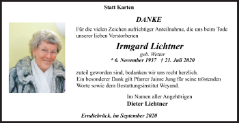 Traueranzeige von Irmgard Lichtner von Siegener Zeitung