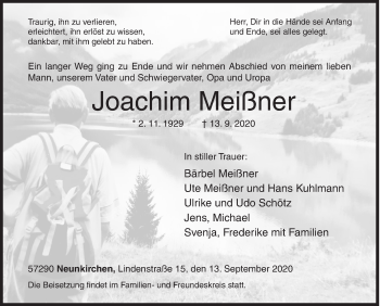 Traueranzeige von Joachim Meißner von Siegener Zeitung