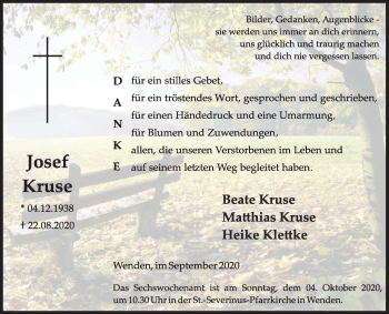 Traueranzeige von Josef Kruse von Siegener Zeitung