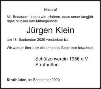 Traueranzeige von Jürgen Klein von Siegener Zeitung