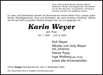 Traueranzeige von Karin Weyer von Siegener Zeitung