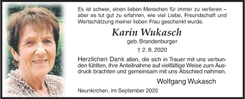 Traueranzeige von Karin Wukasch von Siegener Zeitung
