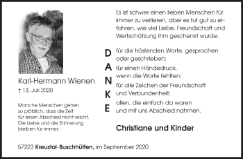 Traueranzeige von Karl-Hermann Wienen von Siegener Zeitung