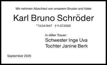 Traueranzeige von Karl Bruno Schröder von Siegener Zeitung