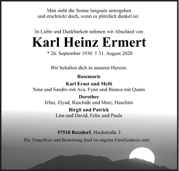 Traueranzeige von Karl Heinz Ermert von Siegener Zeitung