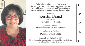 Traueranzeige von Kerstin Brand von Siegener Zeitung