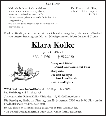 Traueranzeige von Klara Kolke von Siegener Zeitung